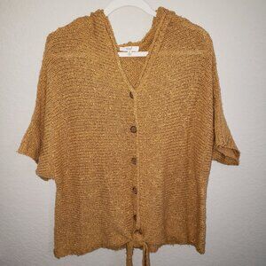 Easel Dark Woman Size S Gold Cardigan Sweater Hooded Button Chunky Fall